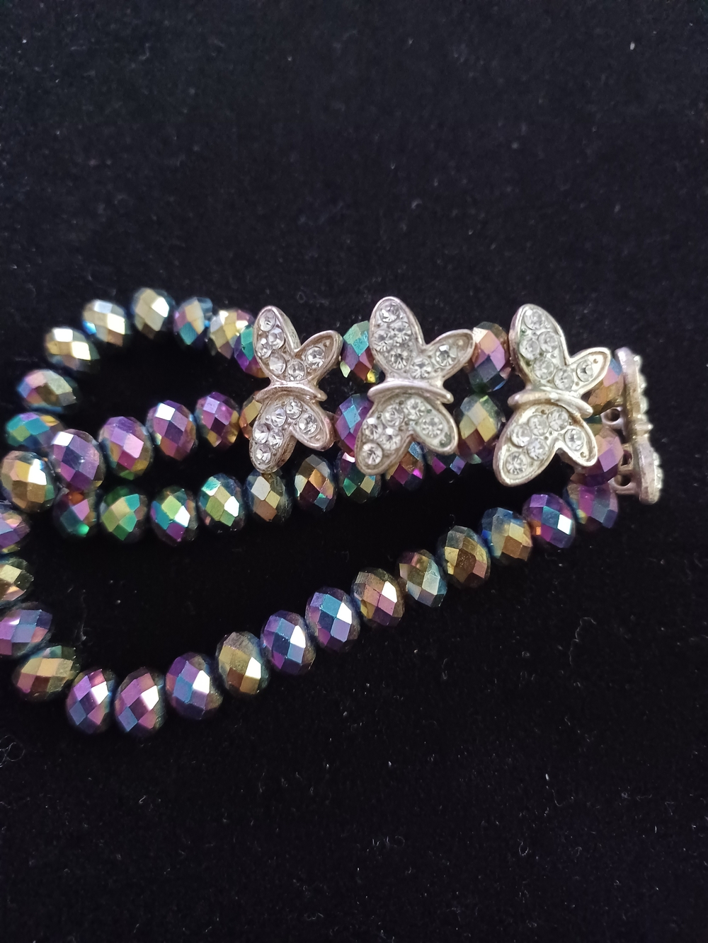 Crystal Butterfly Accent Multicolor Beaded Bracelet 7" Stretch